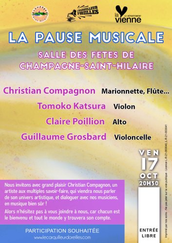Pause Musicale - Salle des fêtes de Champagné-St-Hilaire (86) - 20h30